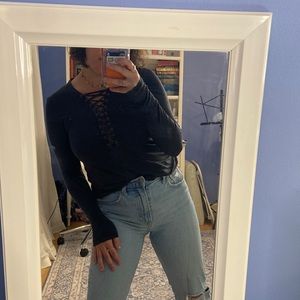 AE Soft & Sexy Lace Up Long Sleeve Tee in XS